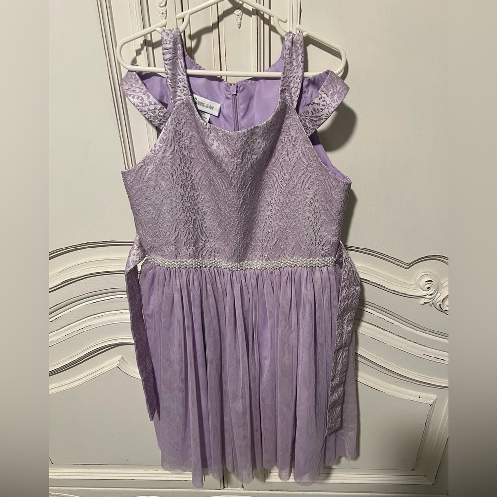 Bonnie Jean violet embellished mesh party dress, size 10